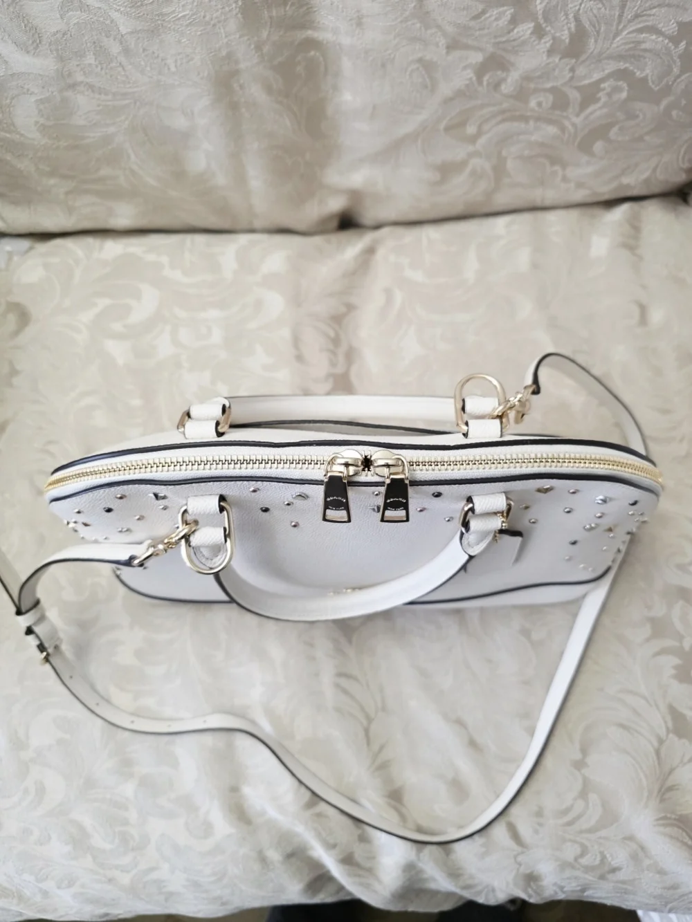 COACH Sierra Satchel + Accordian Zip Wallet w/ Stardust Studs In Chalk - Picture 11 of 16